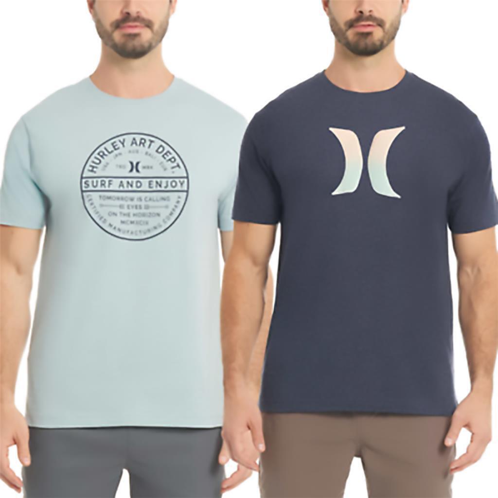 Hurley Men's 2 Pack Classic Soft Cotton Crewneck Tee Shirt, BLUE, S